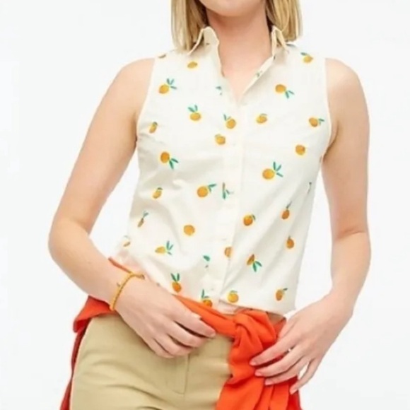 Poplin button up shirt. NWT. Orange/tangerine print - Picture 1 of 3